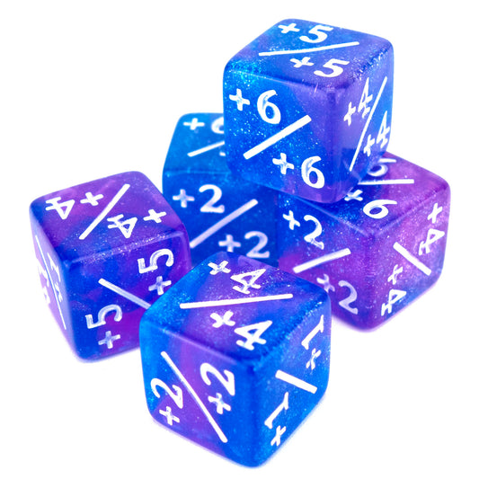 Token Dice x5 - 16mm +/+ - Glitter Pink&Blue (White)