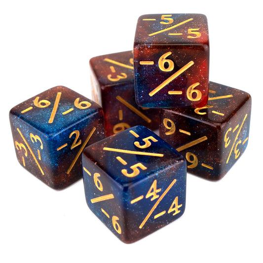 Token Dice x5 - 16mm -/- - Glitter Red&Blue (Gold)