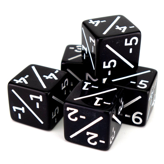Token Dice x5 - 16mm -/- - Black (White)