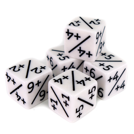 Token Dice x5 - 16mm +/+ - White (Black)