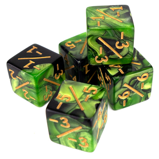 Token Dice x5 - 16mm -/- - Pearl Green&Black (Gold)