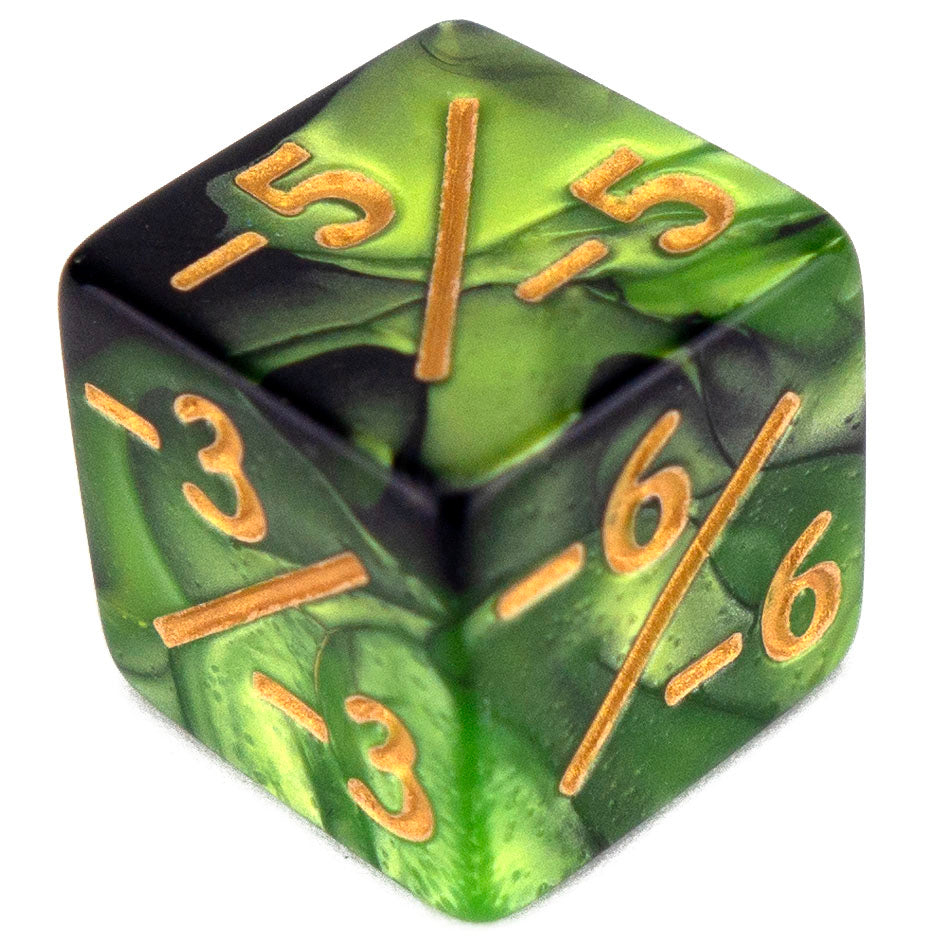 Token Dice x5 - 16mm -/- - Pearl Green&Black (Gold)