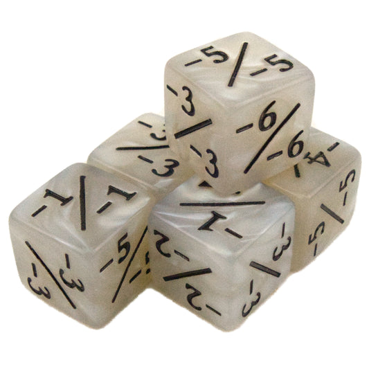 Token Dice x5 - 16mm -/- - Pearl White (Black)