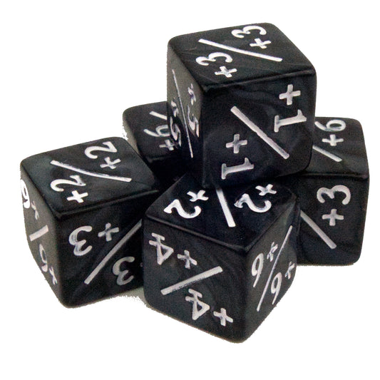 Token Dice x5 - 16mm +/+ - Pearl Black (White)