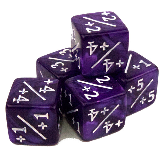 Token Dice x5 - 16mm +/+ - Pearl Purple (White)