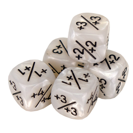 Token Dice x5 - 12mm +/+ - Pearl White (Black)
