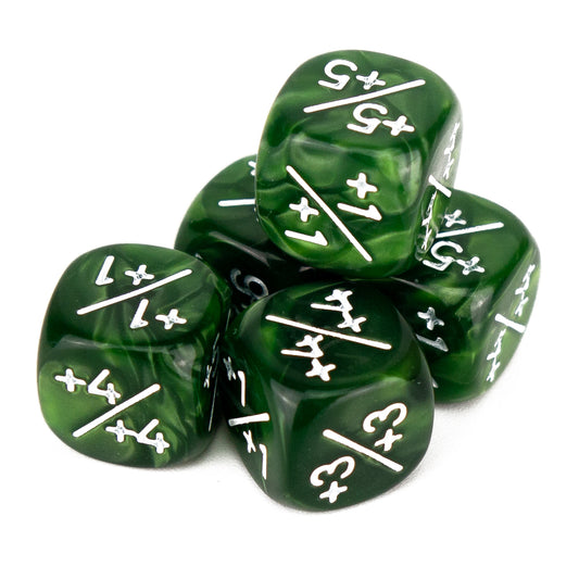 Token Dice x5 - 12mm +/+ - Pearl Green (White)