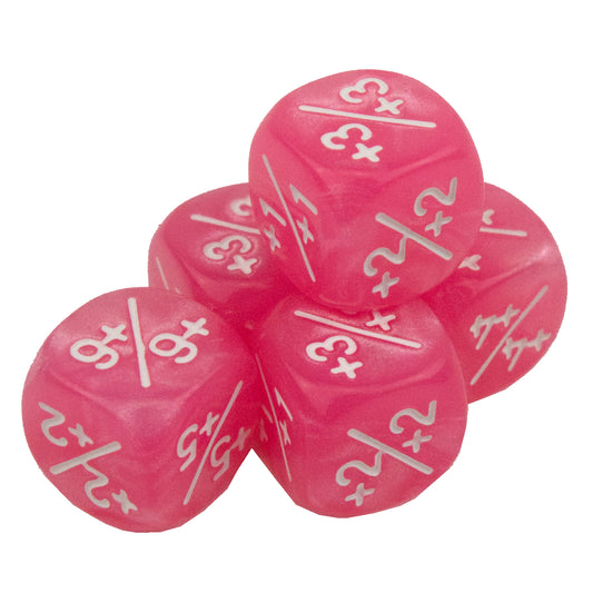 Token Dice x5 - 12mm +/+ - Pearl Pink (White)