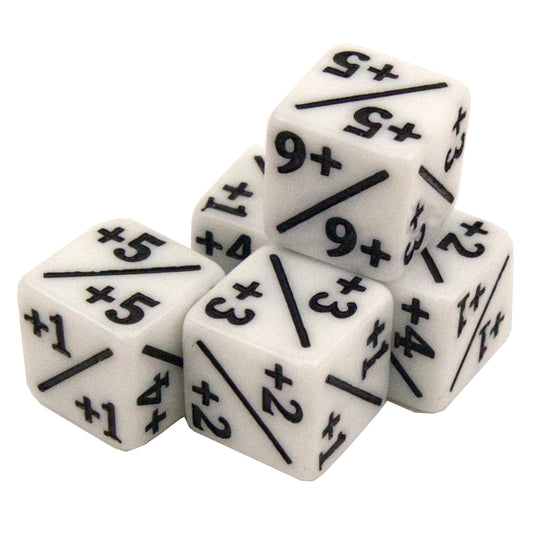 Token Dice x5 - 12mm +/+ - SC White (Black)