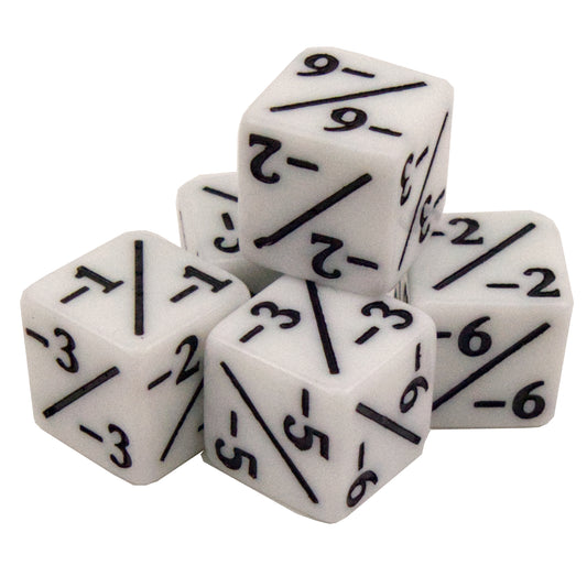 Token Dice x5 - 12mm -/- - SC White (Black)