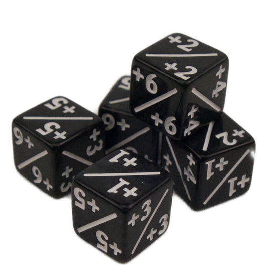Token Dice x5 - 12mm +/+ - SC Black (White)