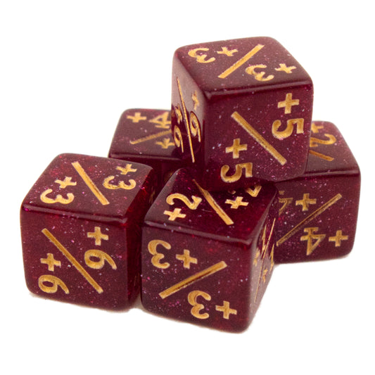 Token Dice x5 - 12mm - Glitter Burgundy (Gold) +1/+1