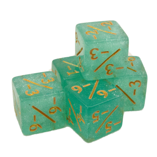 Token Dice x5 - 12mm - Glitter Aqua (Gold) -1/-1