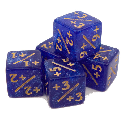 Token Dice x5 - 12mm - Glitter Blue (Gold) +1/+1
