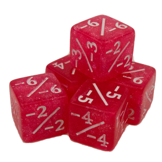 Token Dice x5 - 12mm - Glitter Pink (White) -1/-1