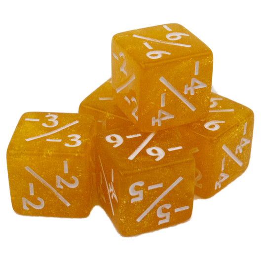 Token Dice x5 - 12mm - Glitter Gold (White) -1/-1