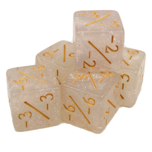 Token Dice x5 - 12mm - Glitter White (Gold) -1/-1