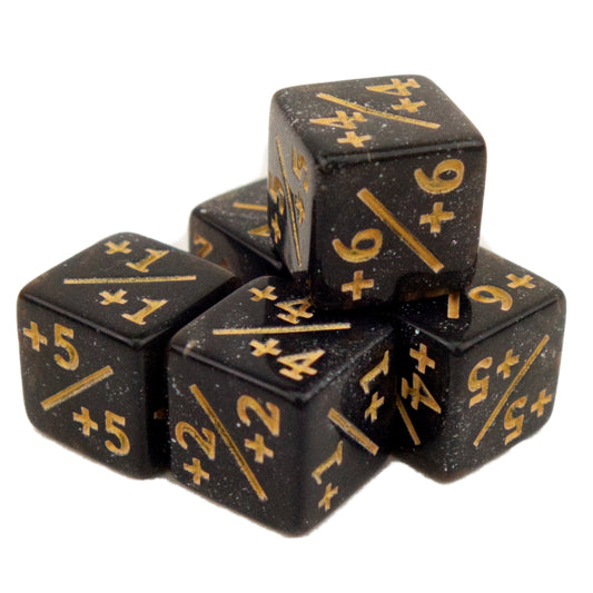 Token Dice x5 - 12mm - Glitter Black (Gold) -1/-1