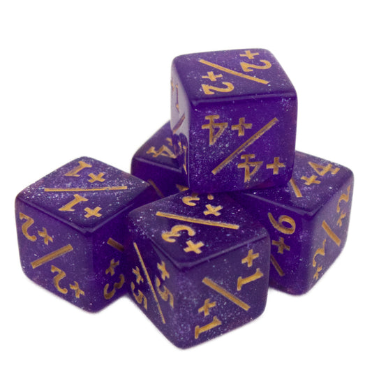 Token Dice x5 - 12mm - Glitter Purple (Gold) +1/+1