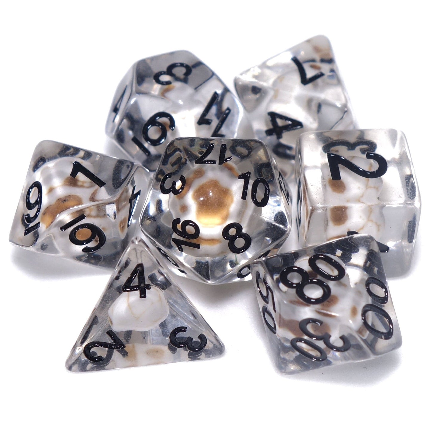 7 Dice Poly Set - SKULL - Bone