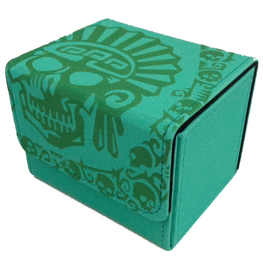 Art Deck Box - Aztec Skull Bordered - Aqua