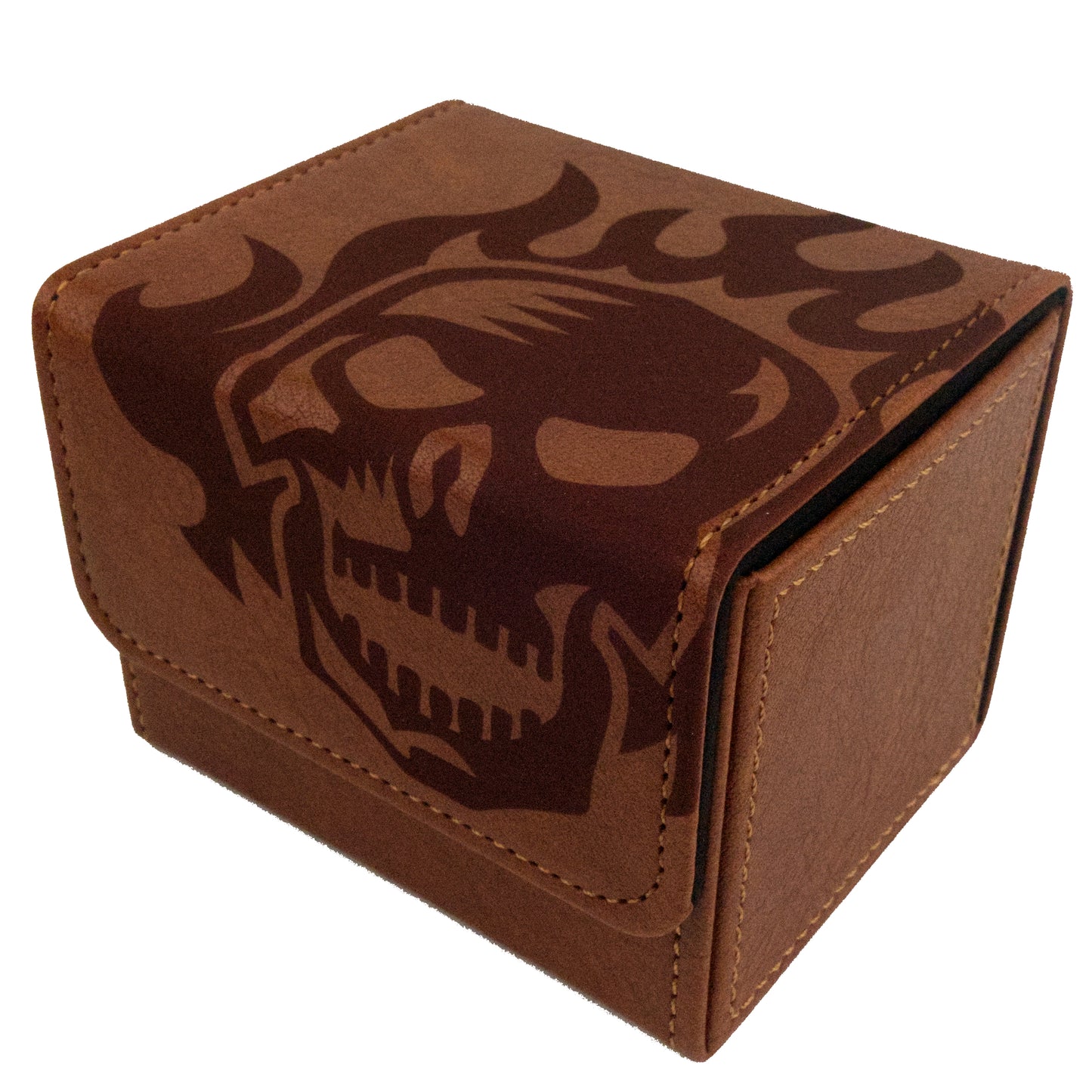 Art Deck Box - Flame Skull - Leather Brown