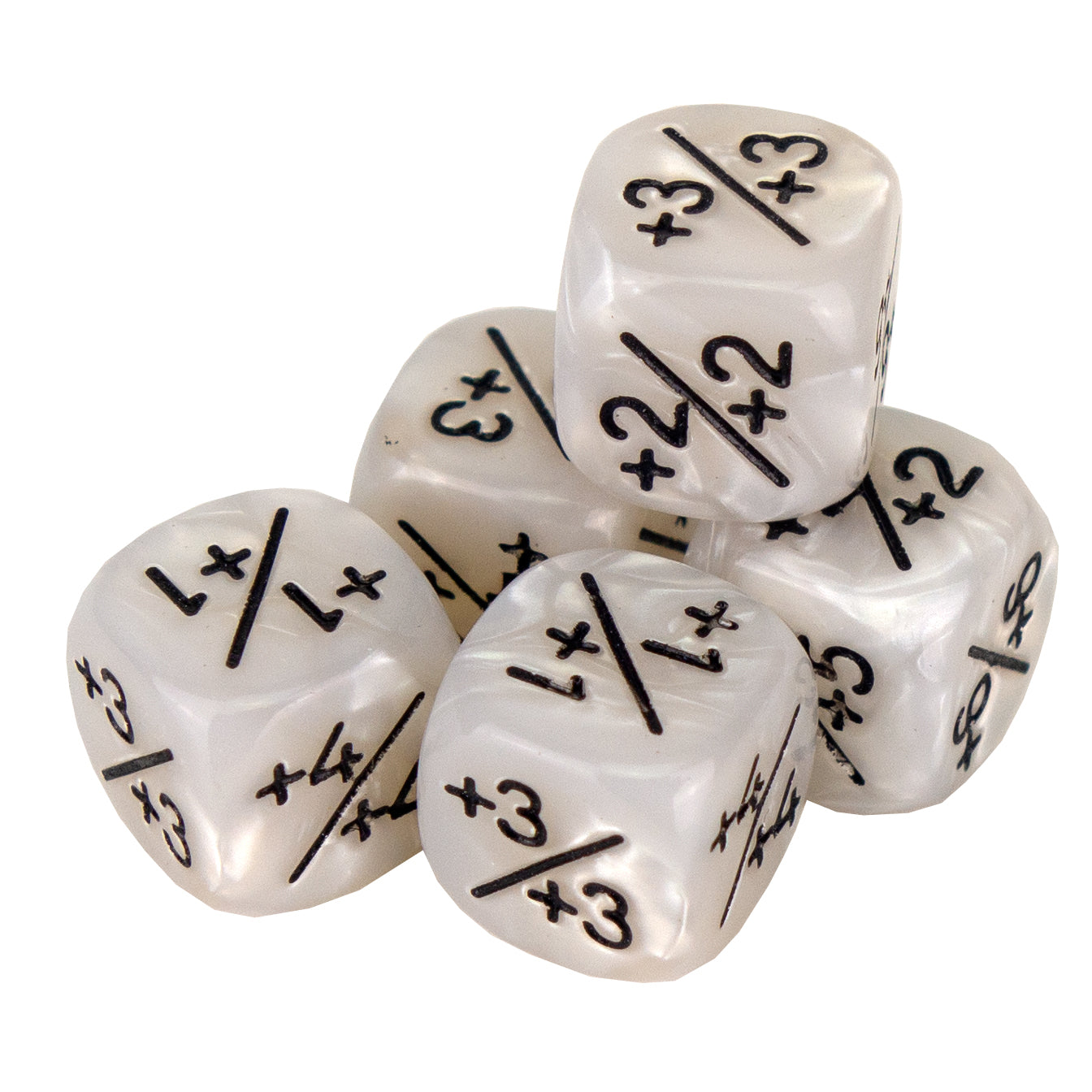 Token Dice x5 - 12mm +/+ - Pearl White (Black)