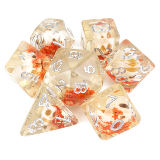 7 Dice Poly Set - SKULL - Orange Flower
